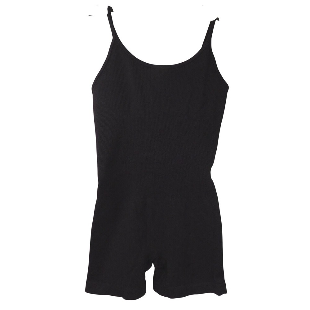 OQQ‎ Womens Black Ribbed Spaghetti Strap Romper Bodysuit Yoga Activewear Small